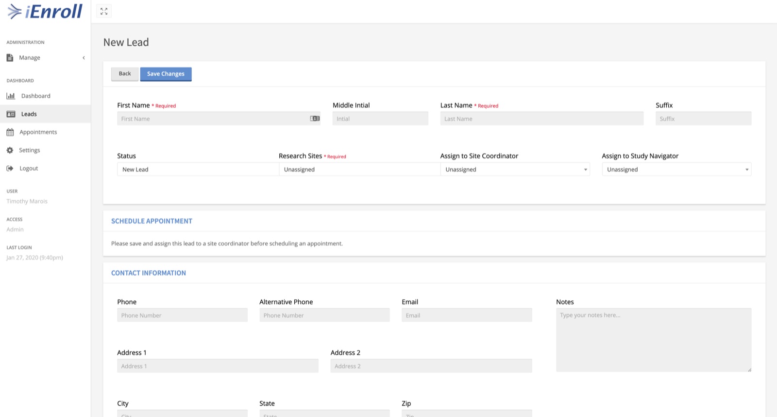 Clinical Trial Lead Platform, screenshot 1