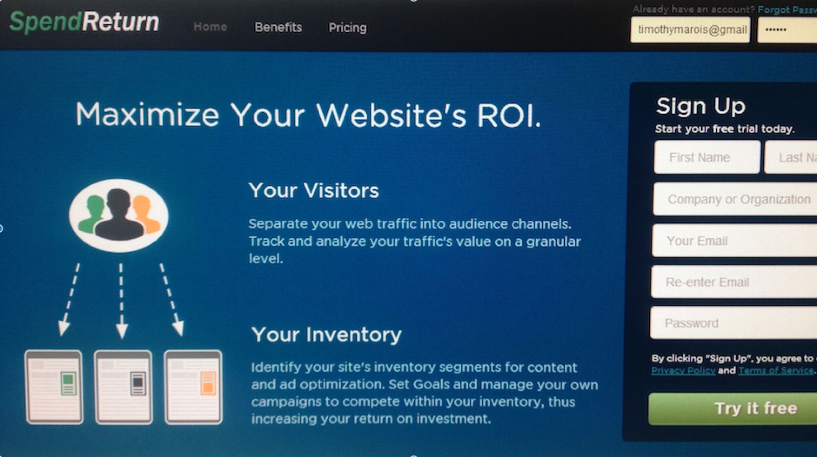 SpendReturn, Inc / Advertising Platform, screenshot 1